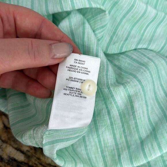 Tommy Bahama Sand Linen Surfside Stripe Linen Blend Camp Shirt Size M - Picture 5 of 9